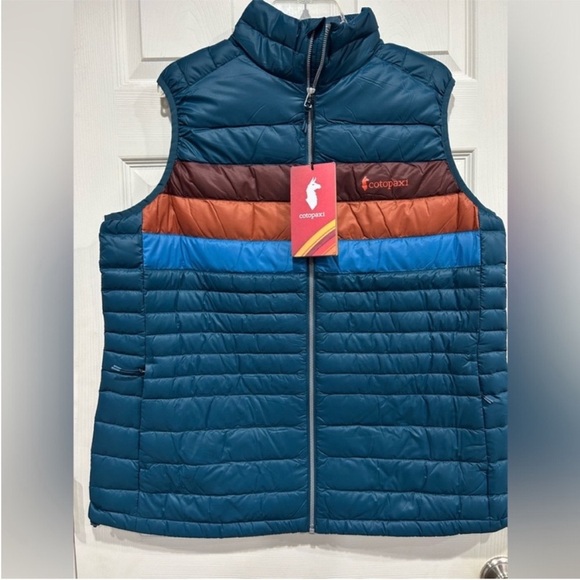 cotopaxi Jackets & Blazers - Cotopaxi Women’s XL Fuego Down Insulated Puff Vest Blue Teal Abyss Stripes NWT
